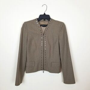 Adrienne Vittadini light brown wool lady jacket zipper front metal studs edgy 4